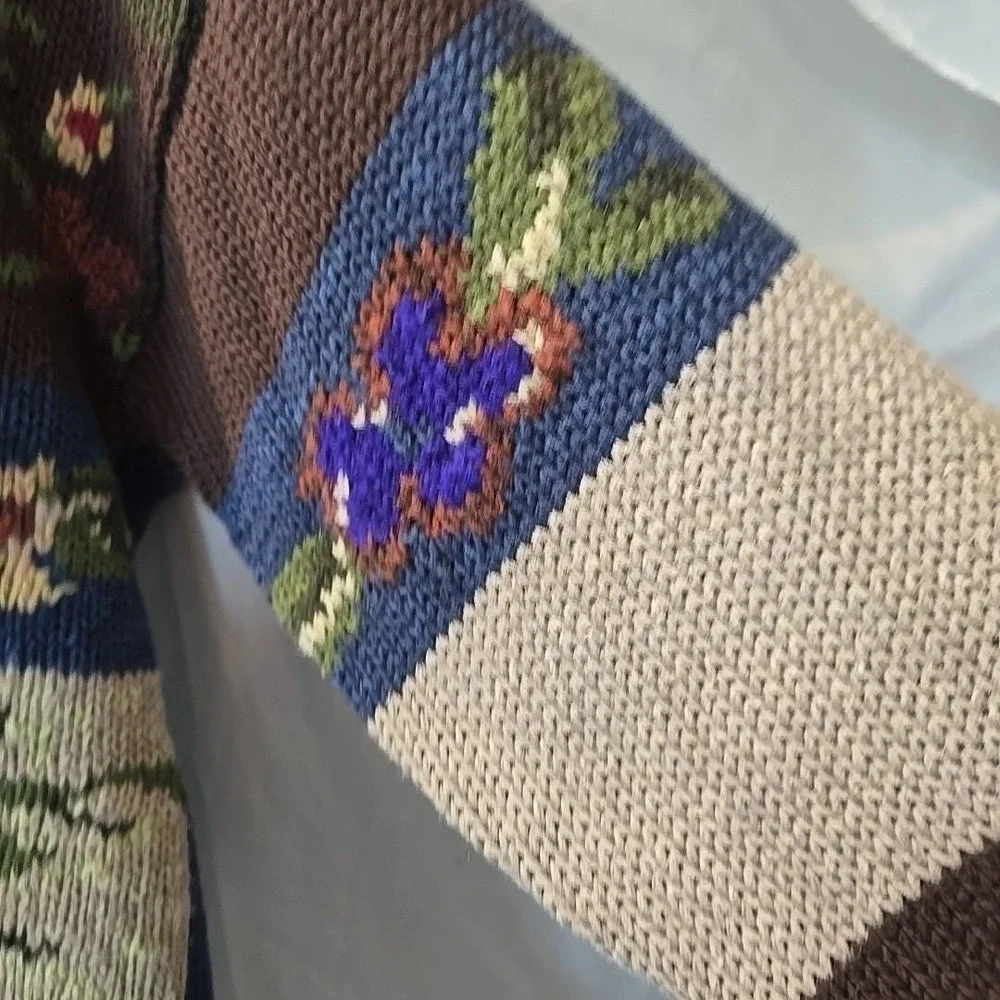 Vintage Styleworks Chunky-knit Fall Autumn Floral Sweater Grandmacore Oversize S